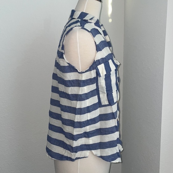 ZARA BASIC striped blue and white v neck button down tank top in sz small - Picture 7 of 9